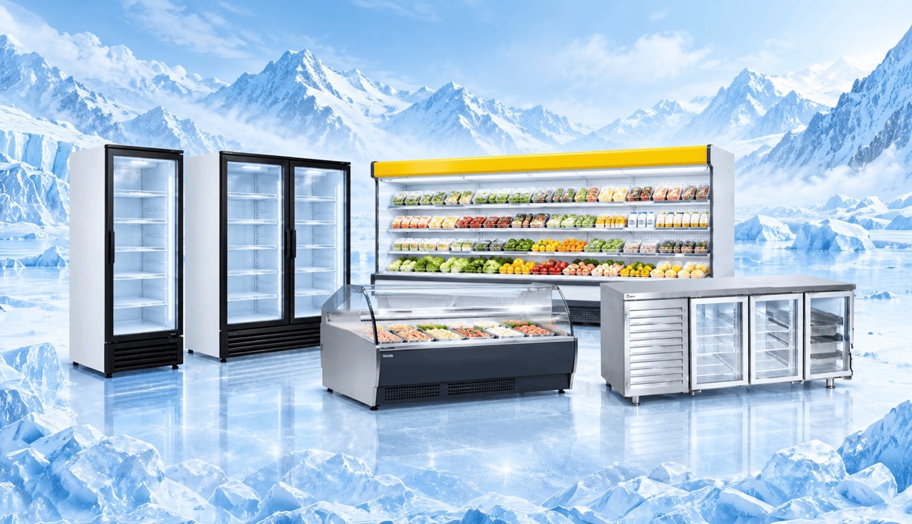 Commercial refrigeration lineup in an icy showroom Large